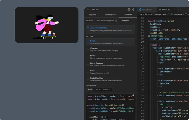 Lottie JSON developer tooling and diagnostics inside VS Code