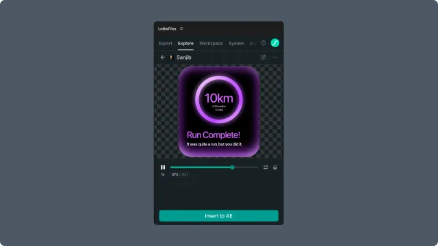 Explore full preview view with the large animation player highlighted
