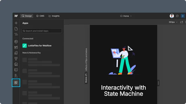 LottieFiles for Webflow shown in Webflow Apps