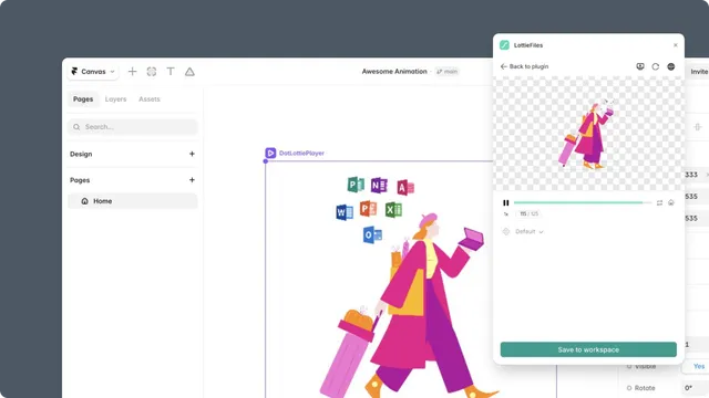 LottieFiles open in Framer with an inserted animation selected
