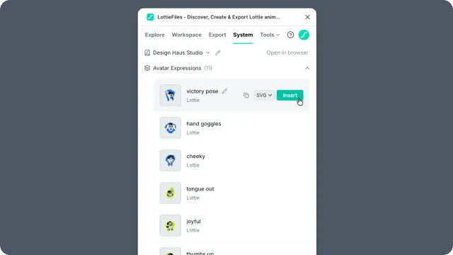 Figma plugin Motion System tab showing a system selector, selected layers, and apply actions