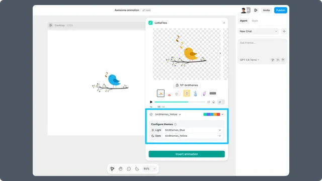Theme configuration for an animation in Framer