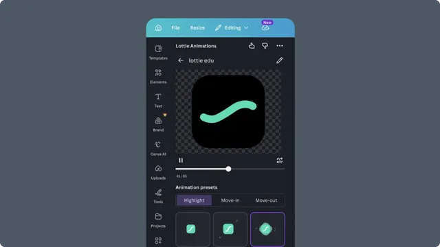 Motion presets applied to an SVG in Canva
