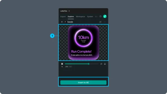 Explore full preview view with the large animation player highlighted