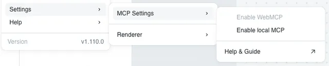 Lottie Creator's Settings and MCP Settings menus showing Enable WebMCP and Enable local MCP
