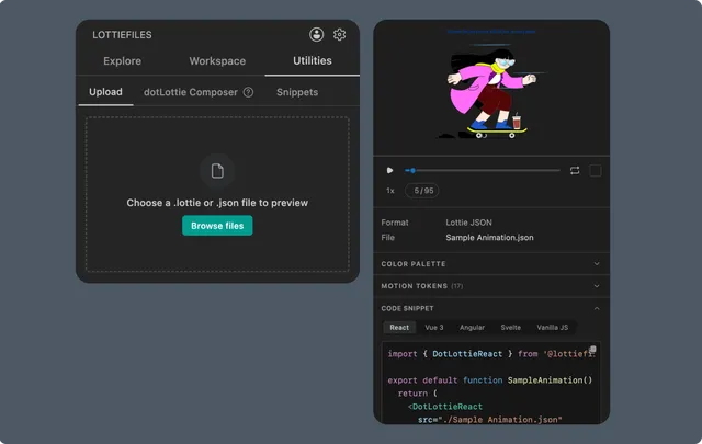 Utilities Upload and local animation preview in VS Code