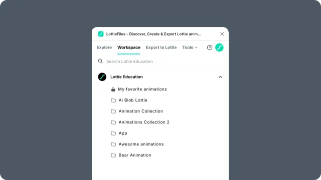 Workspace panel with workspace search and folder list visible