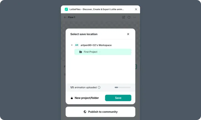 Save to Workspace dialog with a selected workspace location and save confirmation button