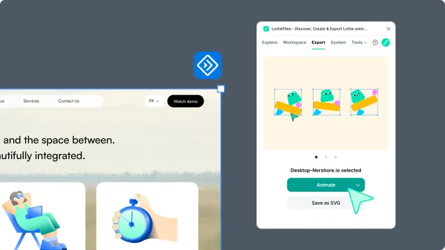 LottieFiles for Figma Export tab showing a Figma Motion animation preview