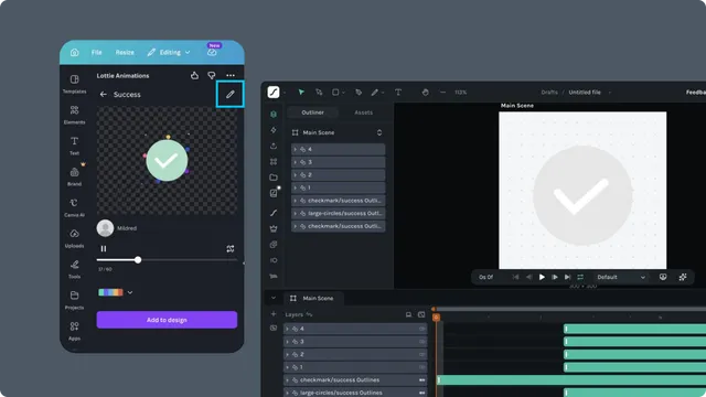 Workspace animation ready to open in Lottie Creator