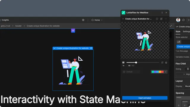 Selected Webflow animation with app preview