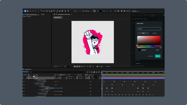 After Effects Motion System color editor with a color picker and hex value controls