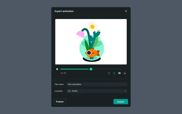 Export animation dialog for a single scene