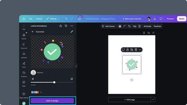 Adding an animation to a Canva design