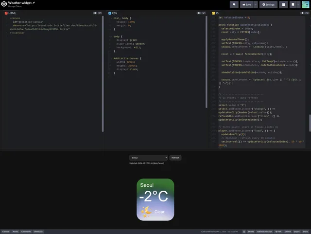 Working weather widget demo in CodePen
