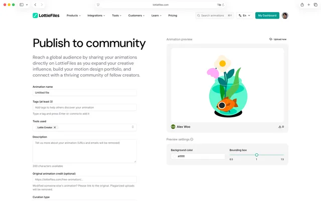 Publish an animation