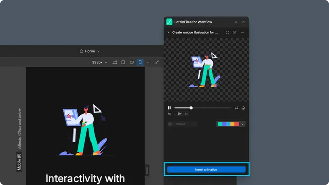 Animation ready to insert into the selected Webflow container