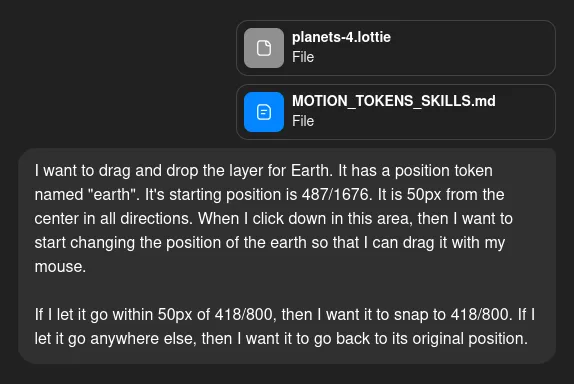 ChatGPT or editor with drag and drop planets prompt and setup