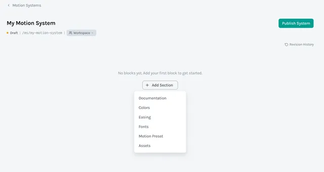 Motion System workflow add section