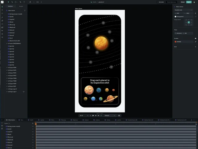 Planets animation open in Lottie Creator