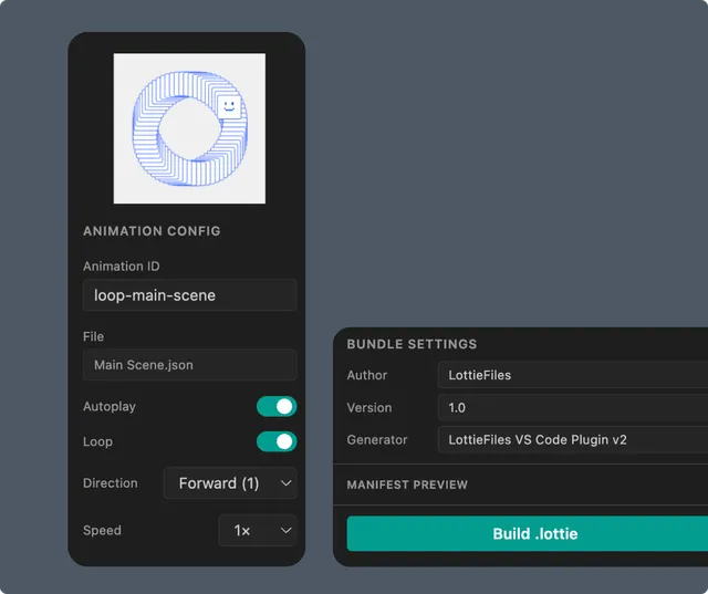 dotLottie Composer animation and bundle settings in VS Code