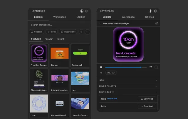 Explore results and an animation preview inside the LottieFiles VS Code extension
